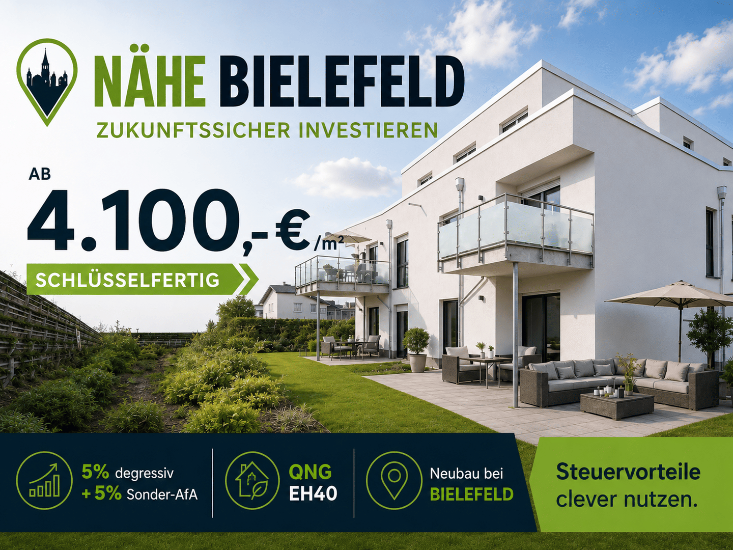 Bei BIELEFELD: Solide QNG NEUBAU- KAP-Anlage mit sehr hoher AfA zzgl. KfW 296.