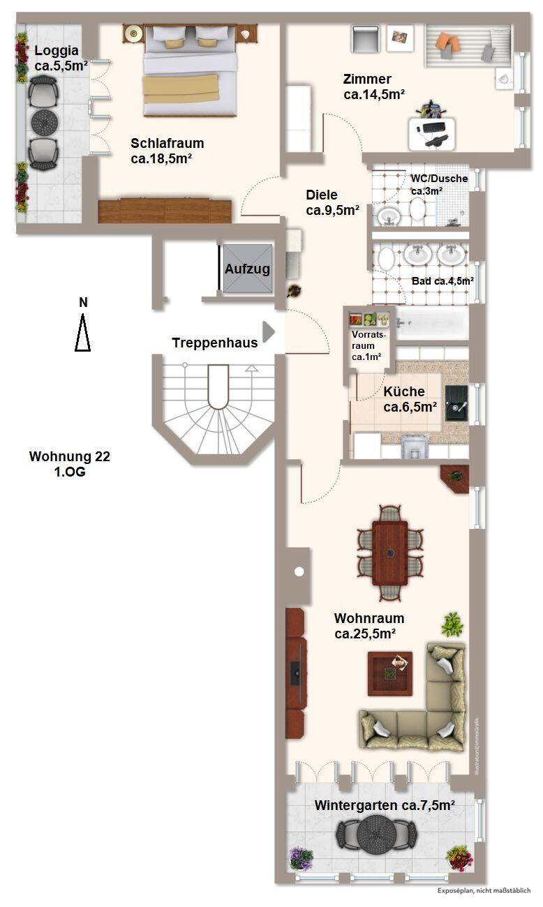 Schöne 3 -Zimmer-Wohnung in Alt-Bogenhausen – München – Vorschaubild 2