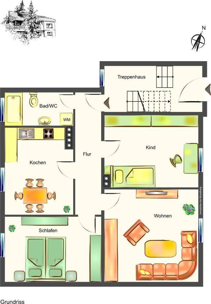Gut geschnittene DG-Wohnung mit Einbauküche