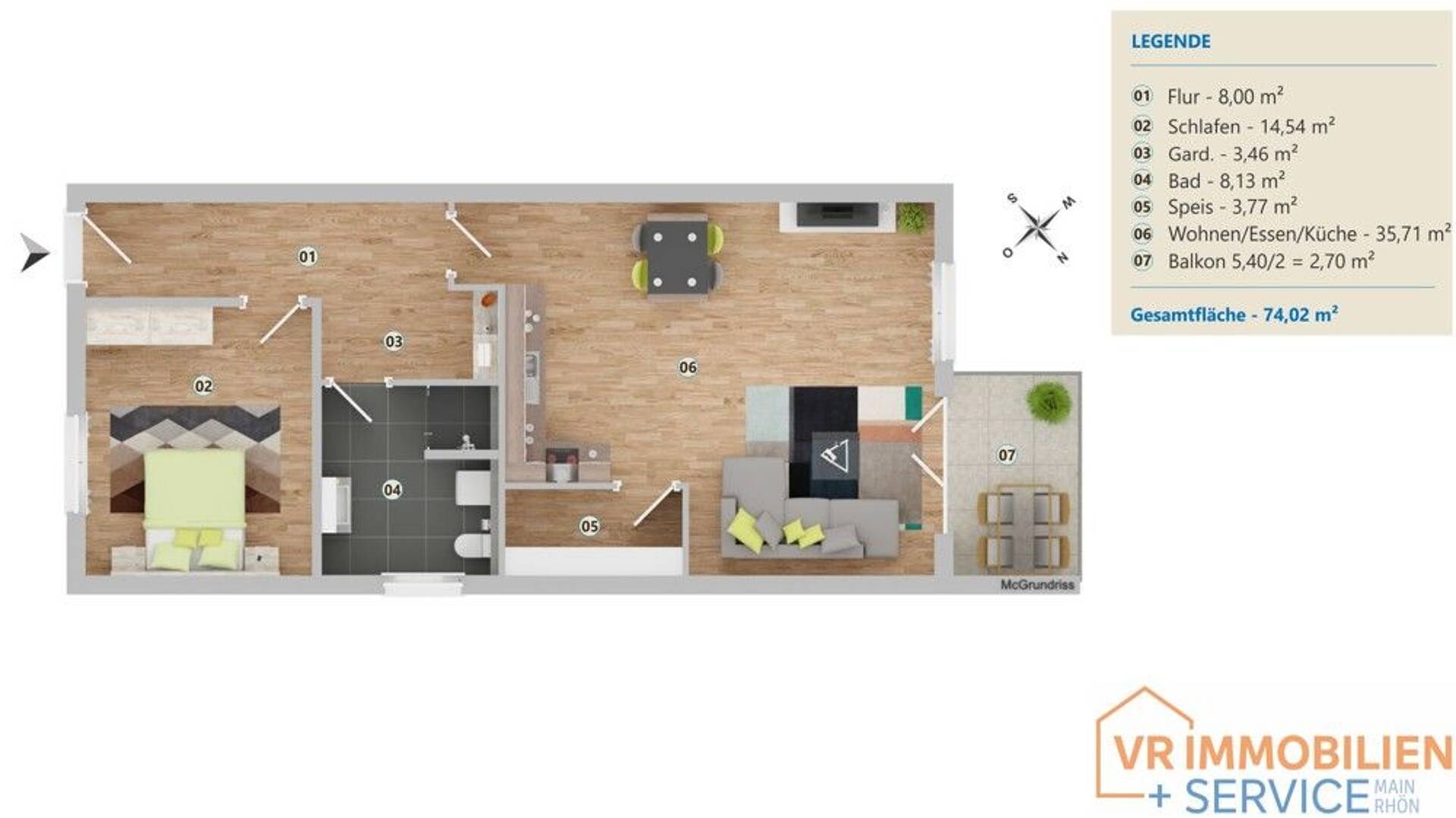 Etagenwohnung in 97616 Bad Neustadt an der Saale mit 74,02 m² kaufen