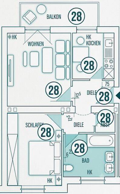 Gemültiche Dachgeschosswohnung mit Balkon in ruhiger Lage – Duisburg – Vorschaubild 2