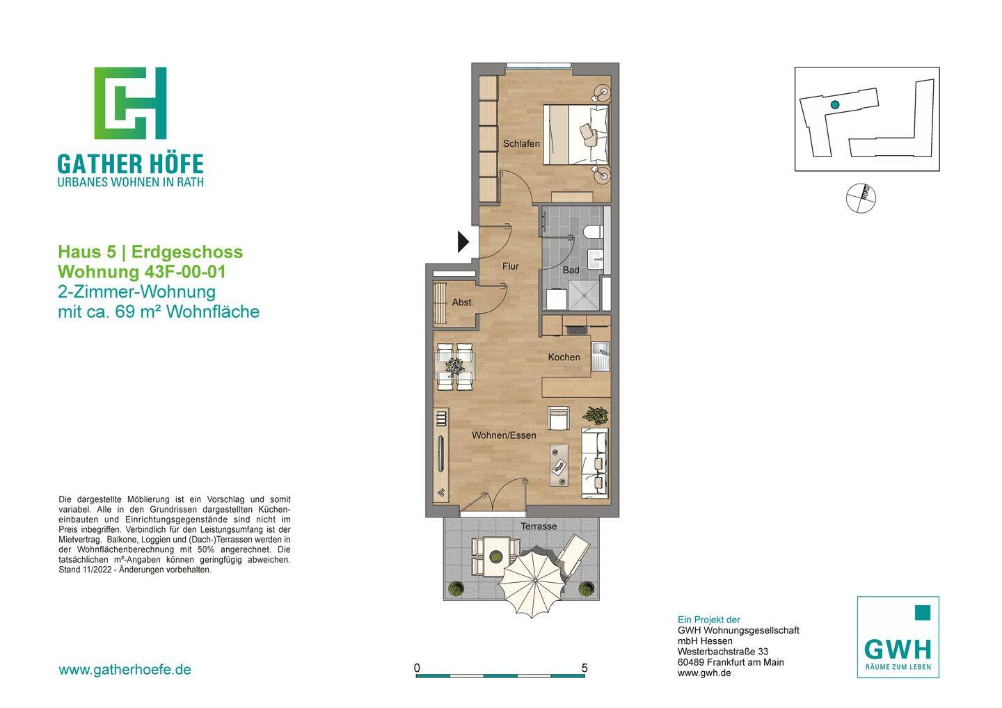 47125/96 Moderne 2-Zimmer-Wohnung mit gemütlicher Terrasse in Düsseldorf – Düsseldorf – Vorschaubild 2
