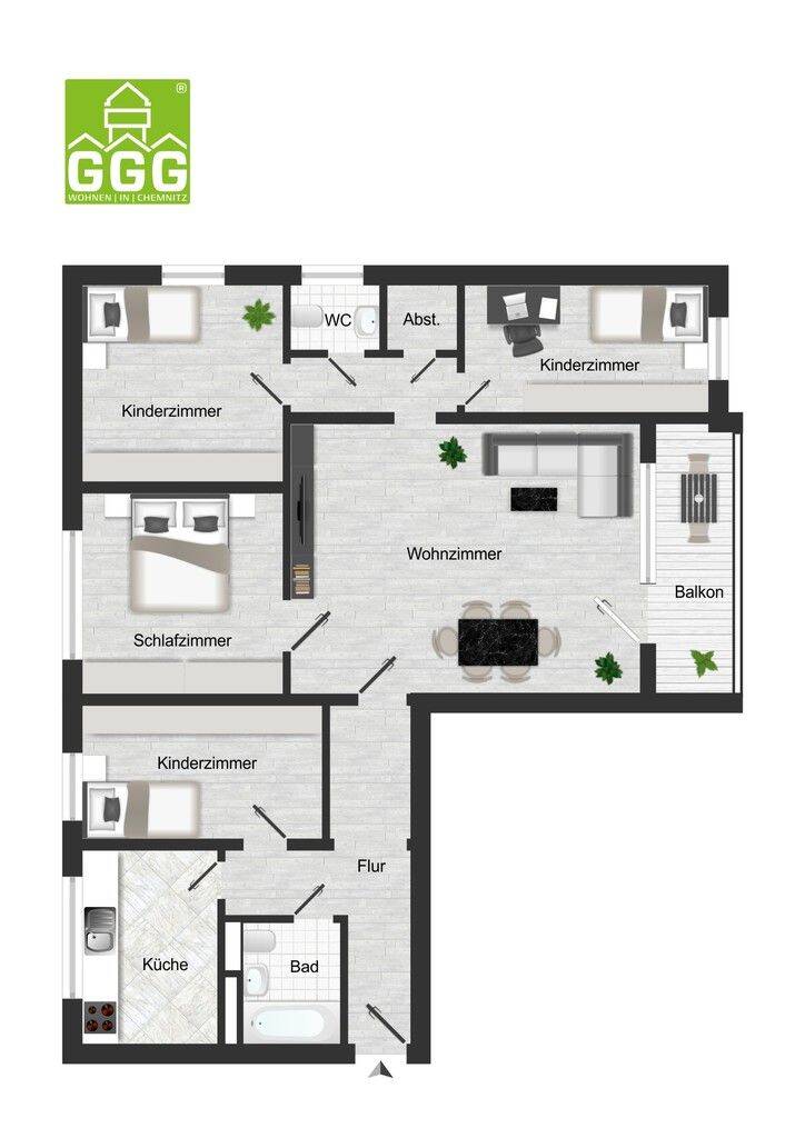 Hier ist genug Platz zum Entfalten - 5-Raum-Whg. mit Balkon – Chemnitz – Vorschaubild 6