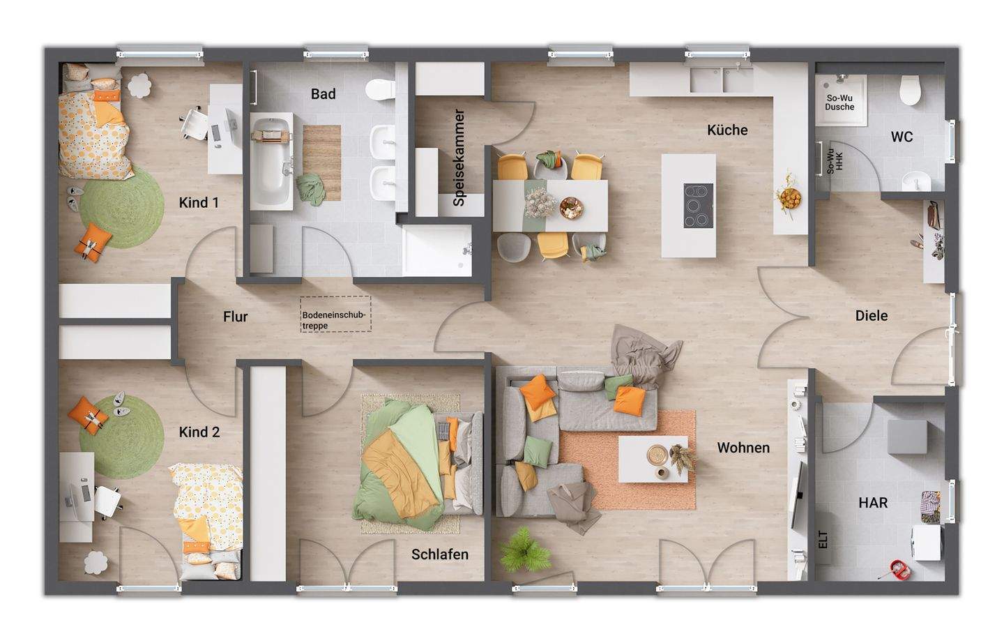 BUNGALOW/ MASSIVHAUS/ 132m²/ alles eben/ gutes Raumklima/ schlüsselfertig – Luckau – Vorschaubild 4