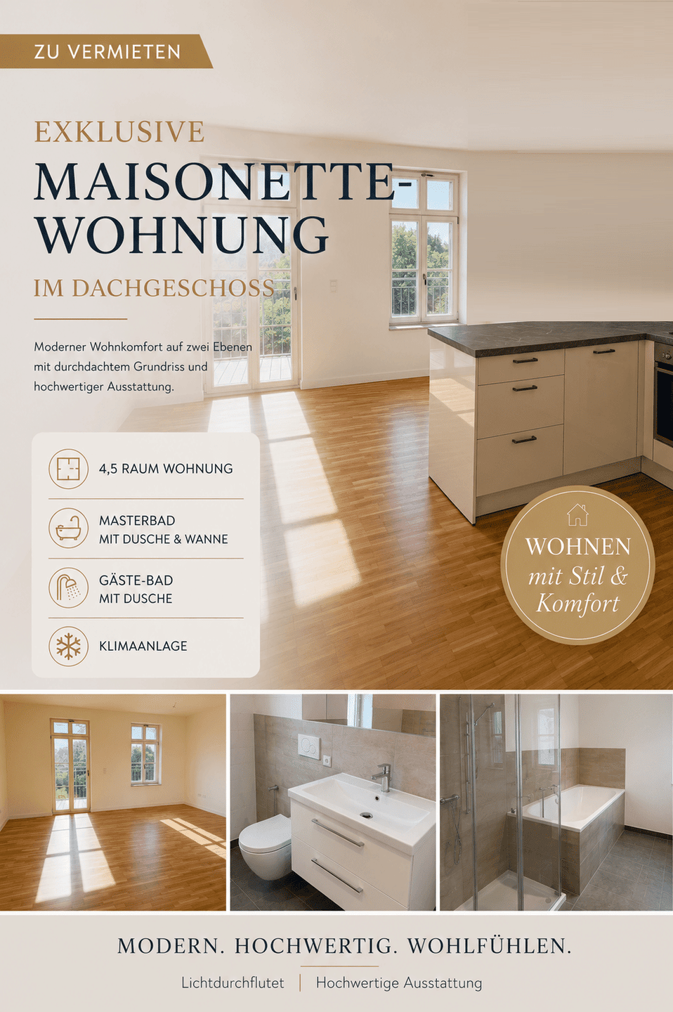 ***TRAUMHAFTE MAISONETTEWOHNUNG - 4 ,5 ZIMMER IM DACHGESCHOSS - BALKON - KLIMAANLAGE - STELLPLATZ**