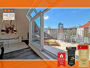 MODERIERTER PROFI-FILM: Top möblierte 3-Zi.-Wohnung, Balkon, Galerie+Dachterrasse, ruhige City-Lage!