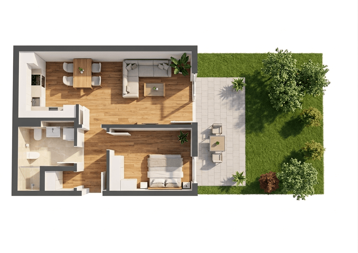 Bezugsfertige Wohnung mit eigenem Gartenanteil | Bezugsfrei | Fußbodenheizung | A+ – Leipzig – Vorschaubild 4