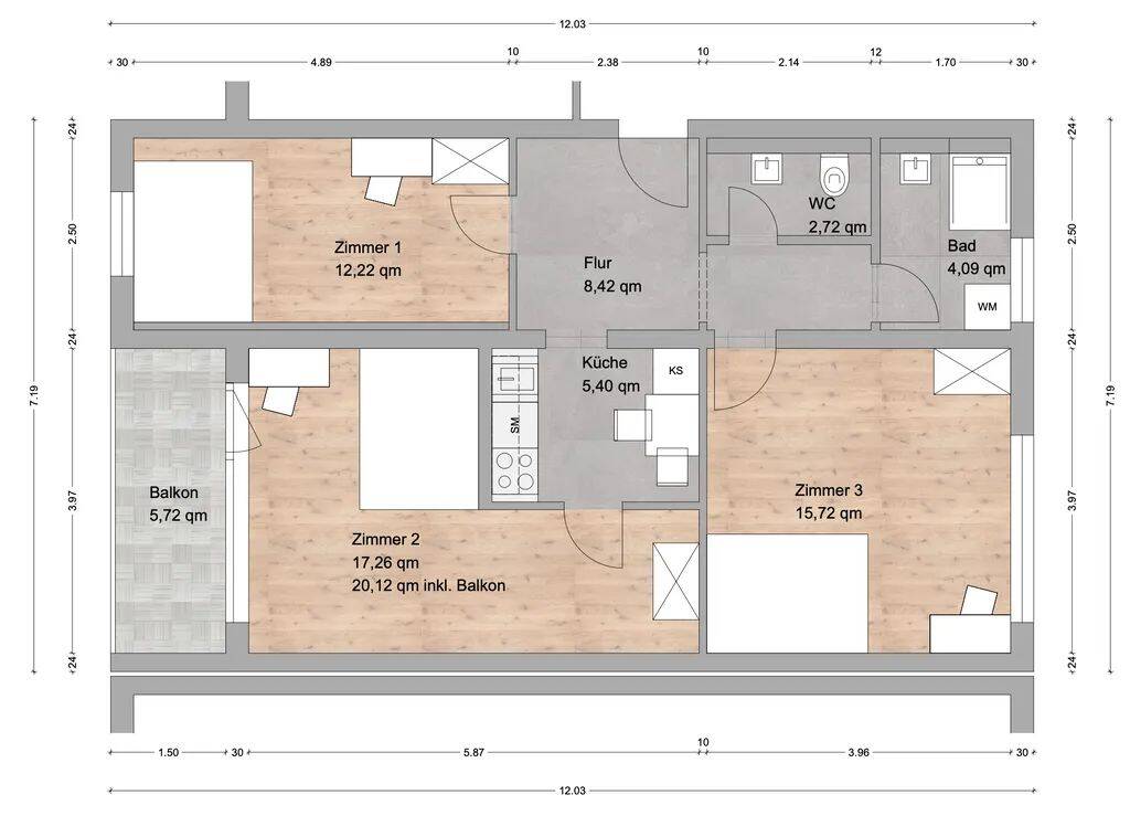 Möbliertes stylisches 20 m² Zimmer mit Balkon in guter Lage – Nürnberg – Vorschaubild 7