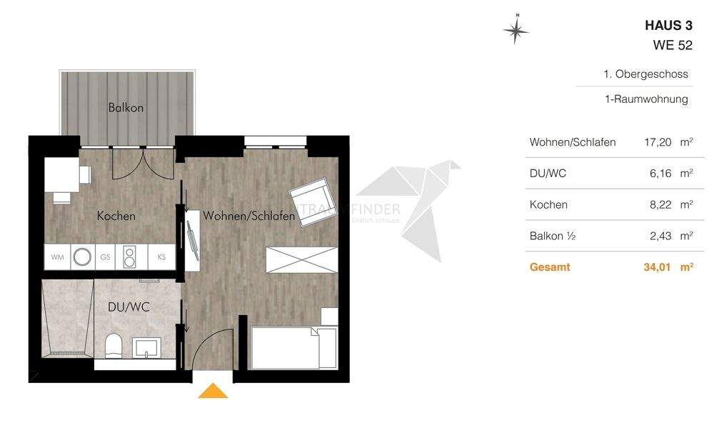 ++ Frühlingsangebot ++ Barrierefreie 1-Raum-Wohnung mit Einbauküche am Pelzmühlenteich – Chemnitz – Vorschaubild 2