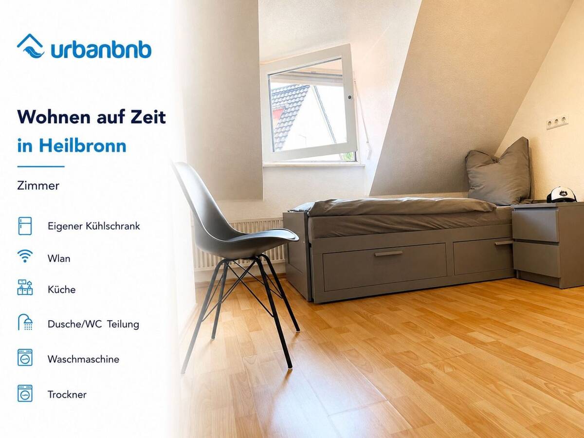 Möbliertes WG-Zimmer in Heilbronn: Flexibles Wohnen auf Zeit ab 1Monat – 74081 Heilbronn – Bild 1 von 6