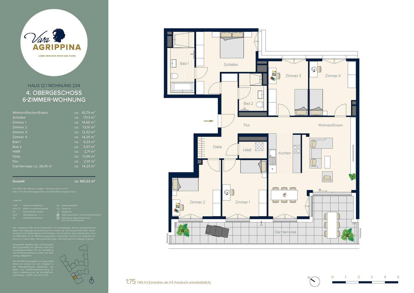 Viva Agrippina: Exklusive 6-Zimmer-Wohnung mit Dachterrasse im 4. OG – Köln – Vorschaubild 2