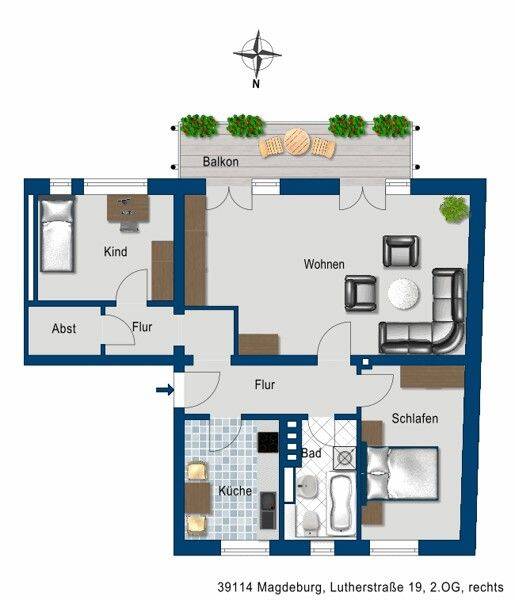 Alles was man braucht: ca 30 m2 Wohnzimmer+ ca 8,5 m2 großem Balkon! – Magdeburg – Vorschaubild 2
