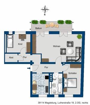 Alles was man braucht: ca 30 m2 Wohnzimmer+ ca 8,5 m2 großem Balkon! – 39112 Magdeburg – Vorschaubild 2