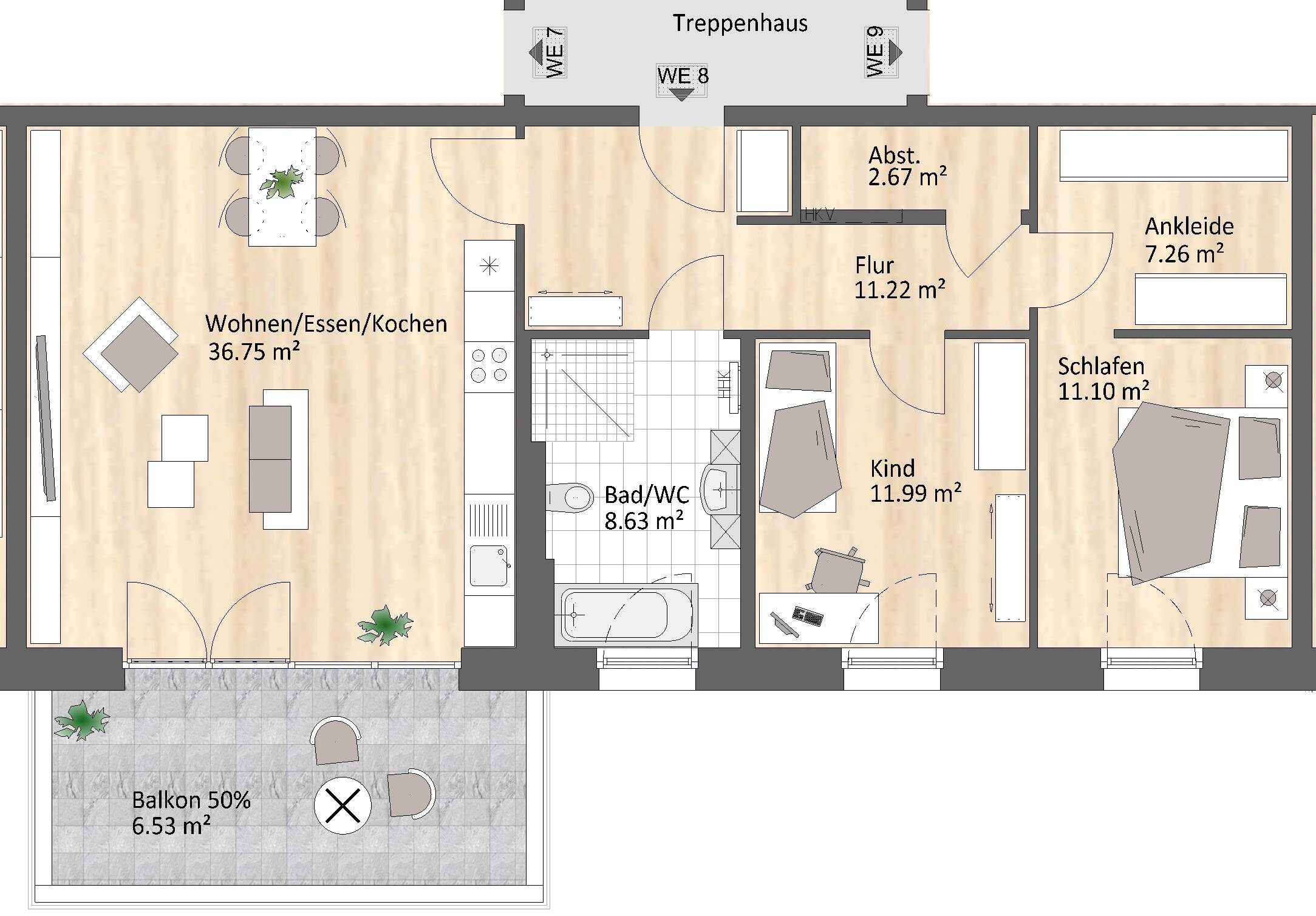 Wunderschöne 3-Raum Wohnung mit Südbalkon - KfW40 / Tiefgarage / Aufzug - in Rabenstein – Chemnitz – Vorschaubild 2