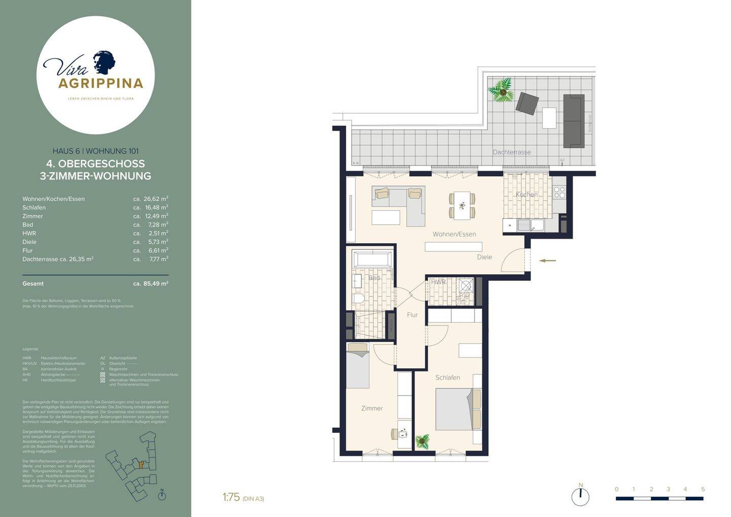 Viva Agrippina: Stilvolle 3-Zimmer-Wohnung mit Dachterrasse im 4. OG am Rhein – Köln – Vorschaubild 2