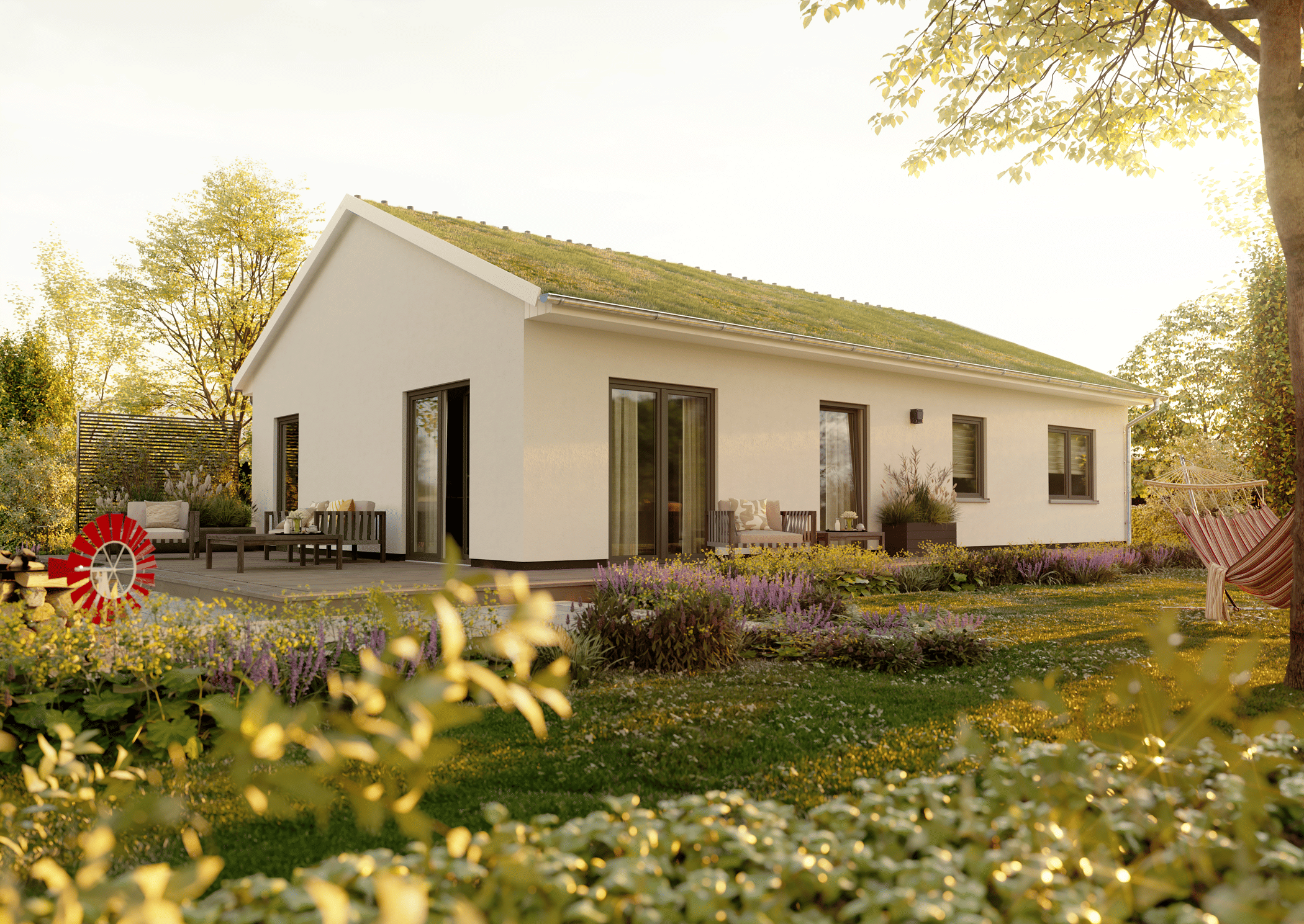 Bungalow mit Gründach.