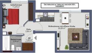 Köln-Südstadt, ruhiggelegene, helldurchleuchtete, vermietete 2-Zimmer-ETW mit Pantry-Küche und Wannenbad