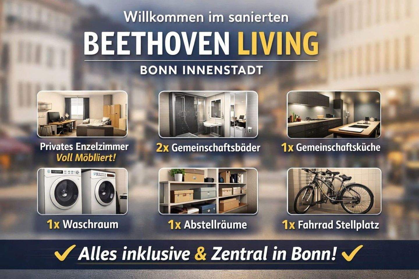 Kernsaniertes, modernes Einzelzimmer im Erstbezug direkt in der Bonner Fußgängerzone – Bonn – Vorschaubild 2