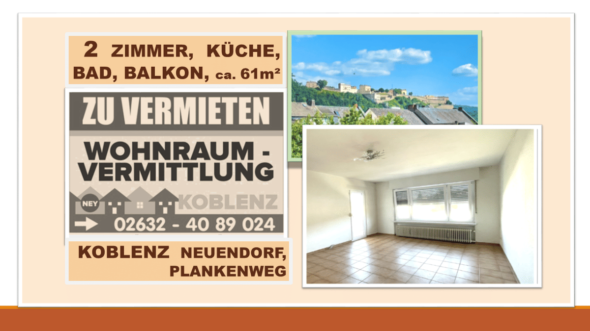 2 Zimmer, Küche Bad mit Wanne, Balkon, 1.OG – 56070 Koblenz – Bild 1 von 9