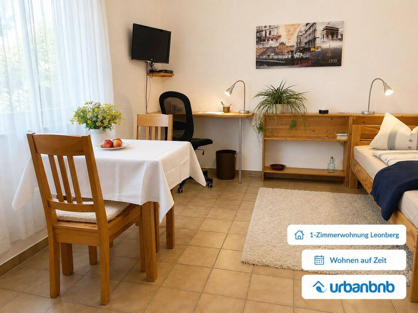 Wohnen auf Zeit in Leonberg in dieser hübschen 1-Zimmerwohnung mit Küche.