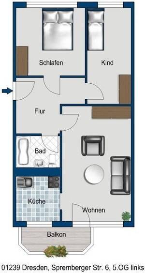 Wir sanieren für Sie: 3-Zimmerwohnung mit Balkon und Aufzug in oberster Etage! – 1239 Dresden – Vorschaubild 2