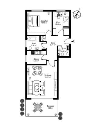 Attraktive Terrassenwohnung in Tonndorf! – 22045 Hamburg – Vorschaubild 2