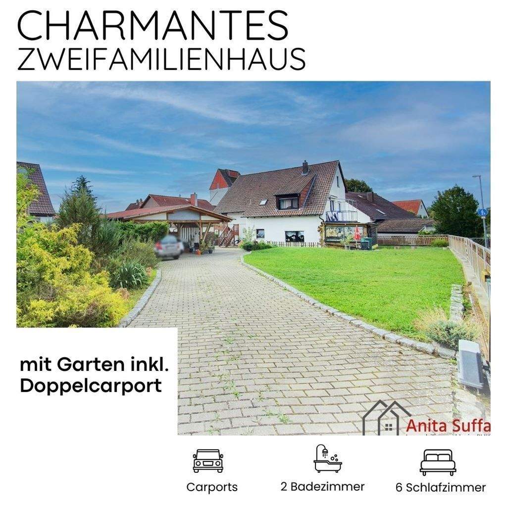 Charmantes Zweifamilienhaus mit großem Garten in ruhiger Lage - inkl. Doppelcarport! – Scheinfeld – Bild 1 von 9