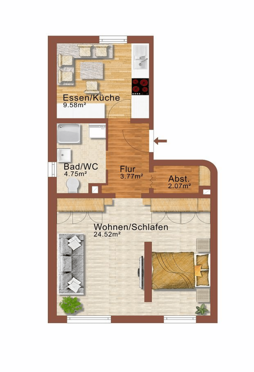 Voll möblierte 1,5-Zimmer-Wohnung mit WLAN in St. Johannis