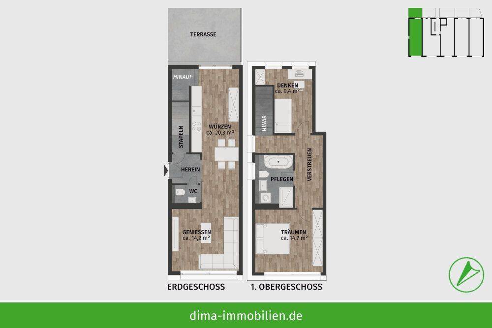 ERSTBEZUG! EG-Maisonette mit großer Terrasse, Tageslichtbad, Gäste-WC, AR, Aufzug, Tiefgarage u.v.m. – Leipzig – Vorschaubild 2