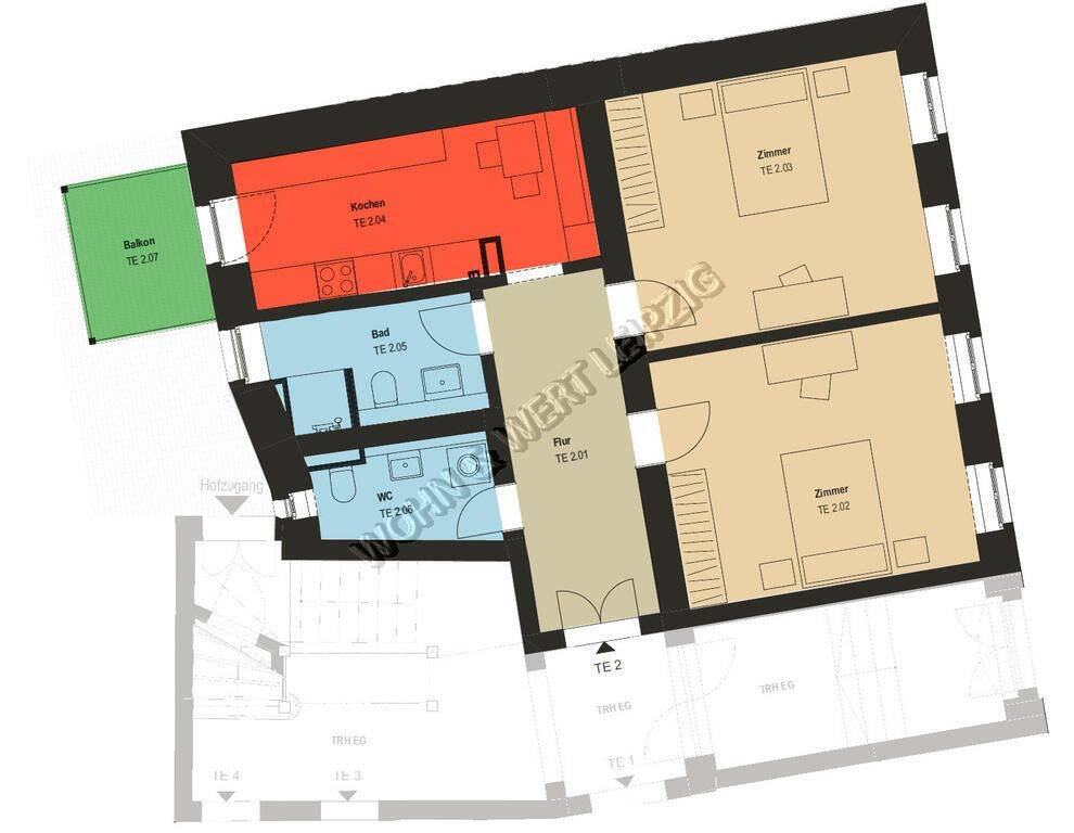 BRUNNENVIERTEL*ideal für WG*2-ZKB*Blk*Tglbd.m.Du*Gäste-WC*EBK*73m²*ges. 835 EUR – Leipzig – Vorschaubild 2