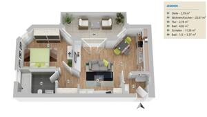 Lichtdurchflutet und stilvoll: 2-Zimmer-Wohnung mit Balkon und Einbauküche in München-Trudering – 81827 München – Vorschaubild 2