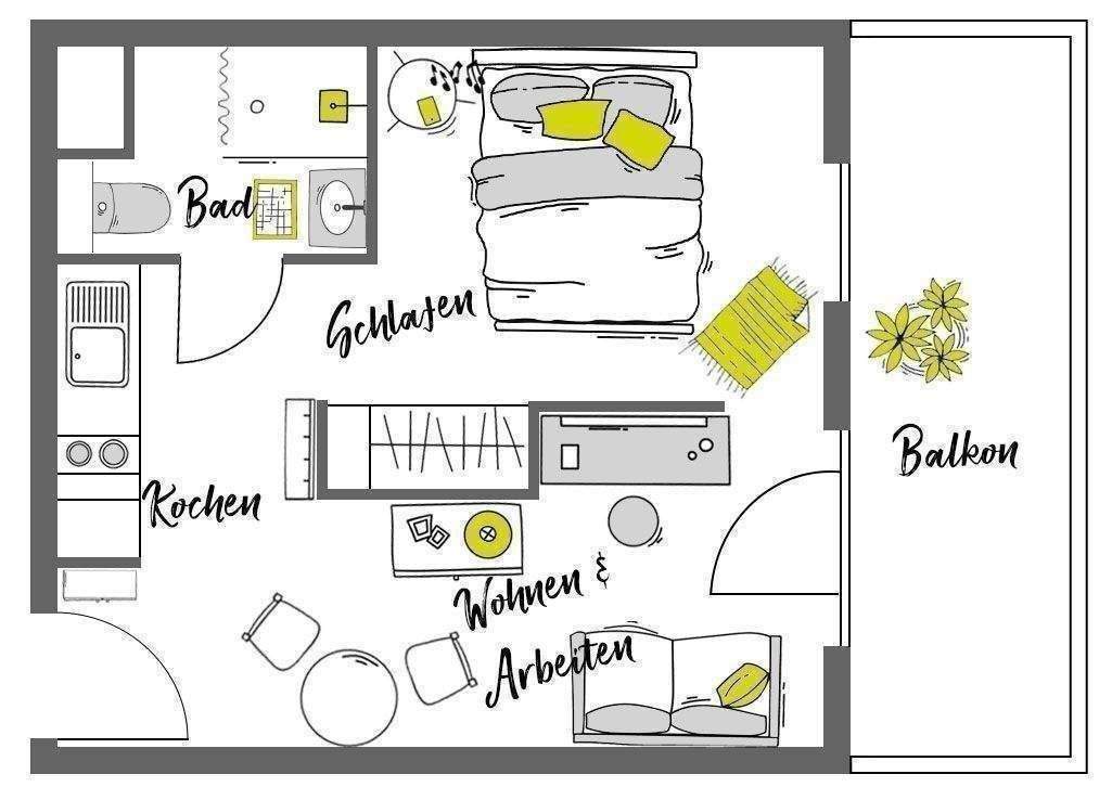 Möbliertes Suite mit Balkon - Nur für 1 Person!