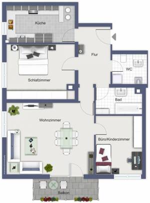 3 Zi.-Wohnung mit Einbauküche und Balkon- hell, gemütlich, geräumig