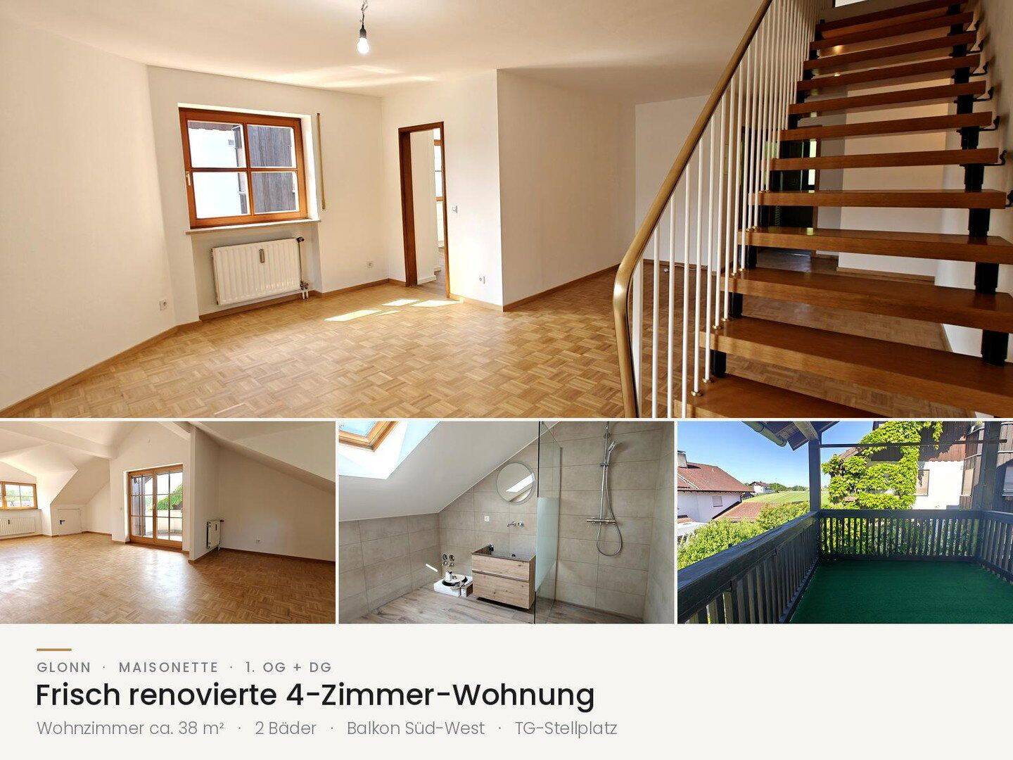 Frisch renovierte lichtdurchflutete 4-Zimmer Maisonette Wohnung mit großem Balkon und TG Stellplatz