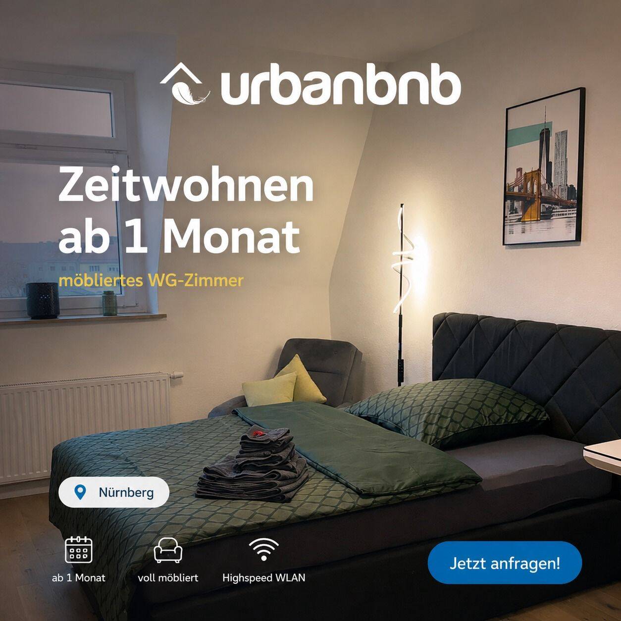 Möbliertes WG-Zimmer Nürnberg - Wohnen auf Zeit ab 1 Monat
