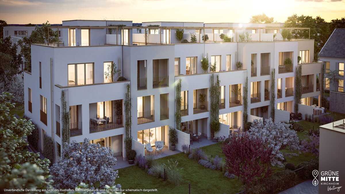Real geteiltes 5-Zi.-RMH mit großzügiger Süd-West-Dachterrasse und Direktzugang zur TG – 85551 Kirchheim bei München – Bild 1 von 9