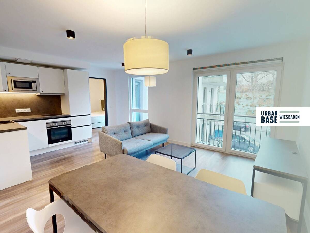 URBAN BASE: Vollmöbliertes 2-Zimmer-Apartment mit EBK, ALL-IN-MIETE, UVM. im Wiesbadener Stadtzentrum – 65189 Wiesbaden – Bild 1 von 9