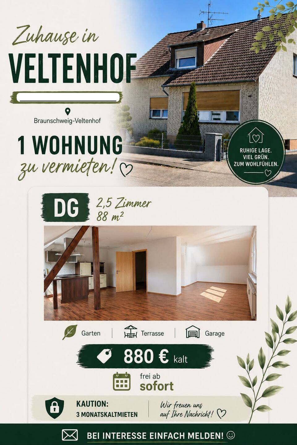 Wohlfühl-DG-Wohnung mit Garten, Terrasse & Garage