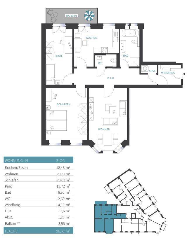 Erstbezug nach Sanierung - Moderne 3-Zimmer-Wohnung mit Balkon – Chemnitz – Vorschaubild 2