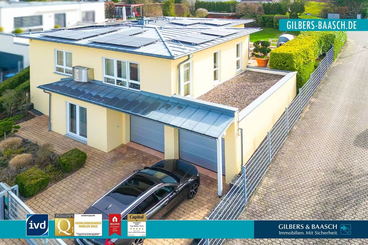Trier-Ruwer: Moderne Villa in sehr gutem Zustand, Garten, Garagen, Wärmepumpe, PV, Wallbox, Umzäunt – 54292 Trier – Bild 1 von 9