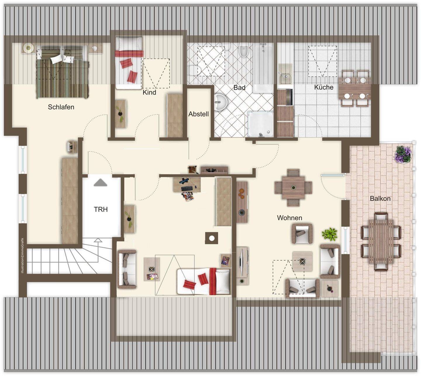 Behagliche 3,5-Zi.-Dachgeschoss-Wohnung mit großem Balkon in Metten zu verkaufen.