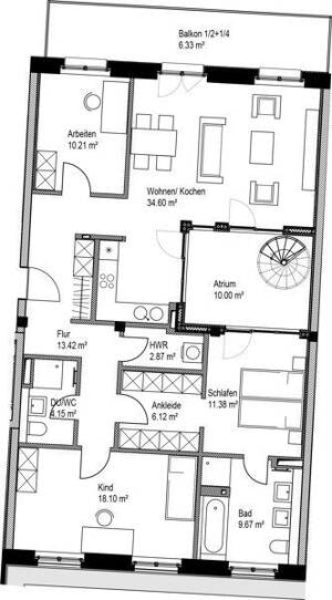 Preisgünstige, individuelle 4-Zimmer-Dachgeschosswohnung mit EBK, Balkon und Dachterrasse mit Aussicht – 4103 Leipzig – Vorschaubild 6