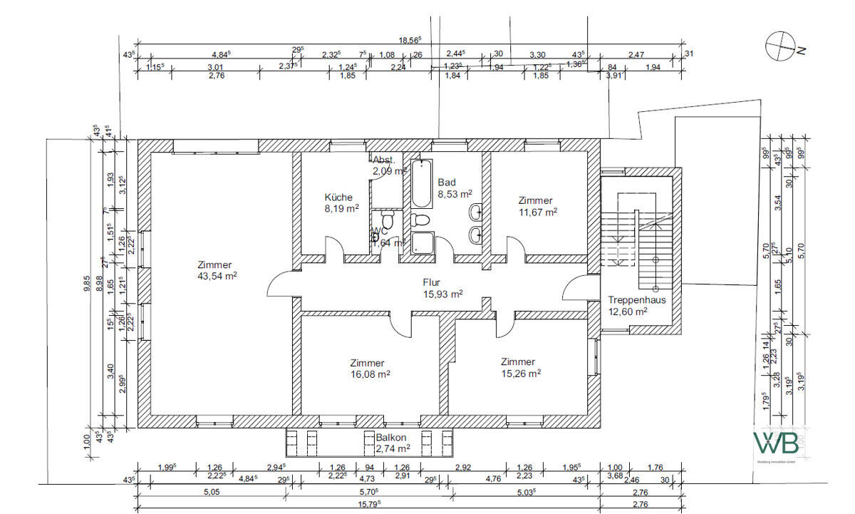 3 Wohnungen von 5 + Balkon - renovierungsbedürftig - Theaterwall Braunschweig – Braunschweig – Vorschaubild 6