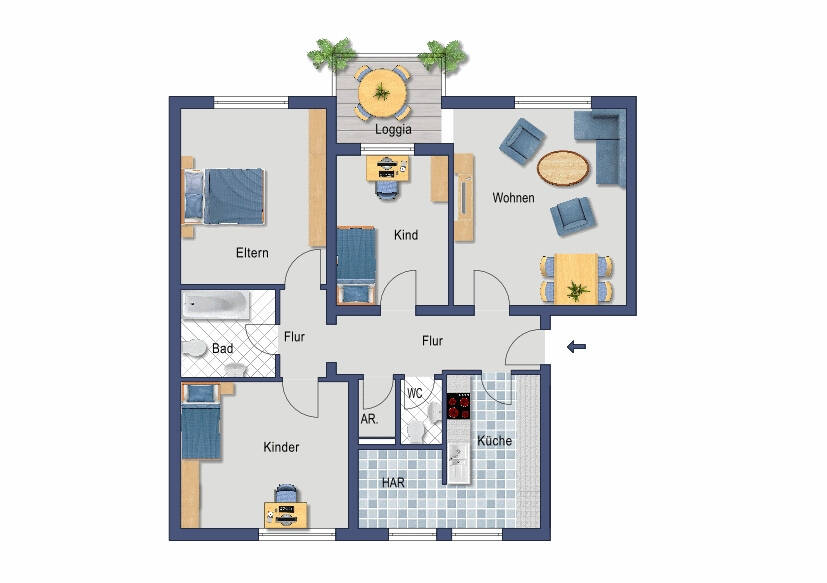 4,5-Zimmer-Wohnung zur Eigennutzung - für den Käufer provisionsfrei - Beispielmöblierung