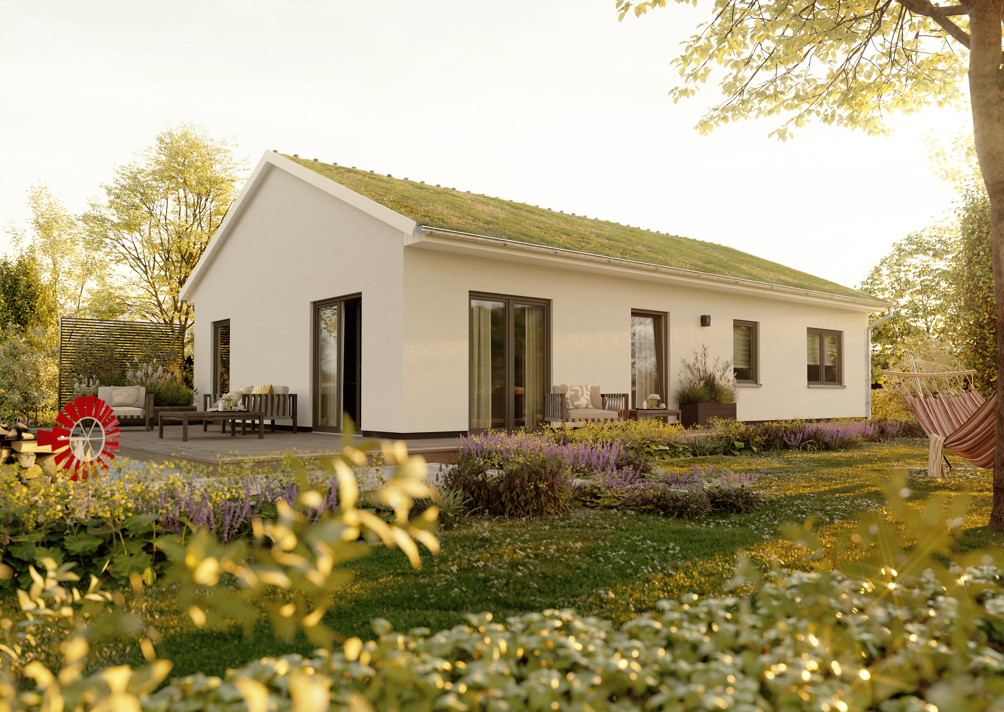 Bungalow mit Gründach.