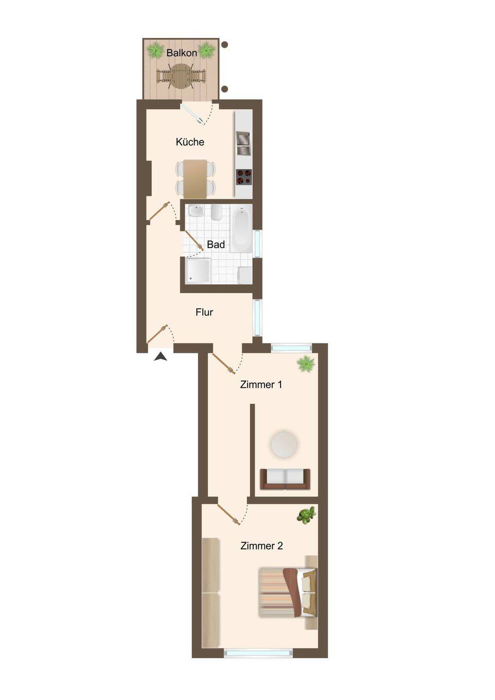 moderne 2-Zimmer-Wohnung mit Balkon, Vollbad, Keller – Rostock – Vorschaubild 2