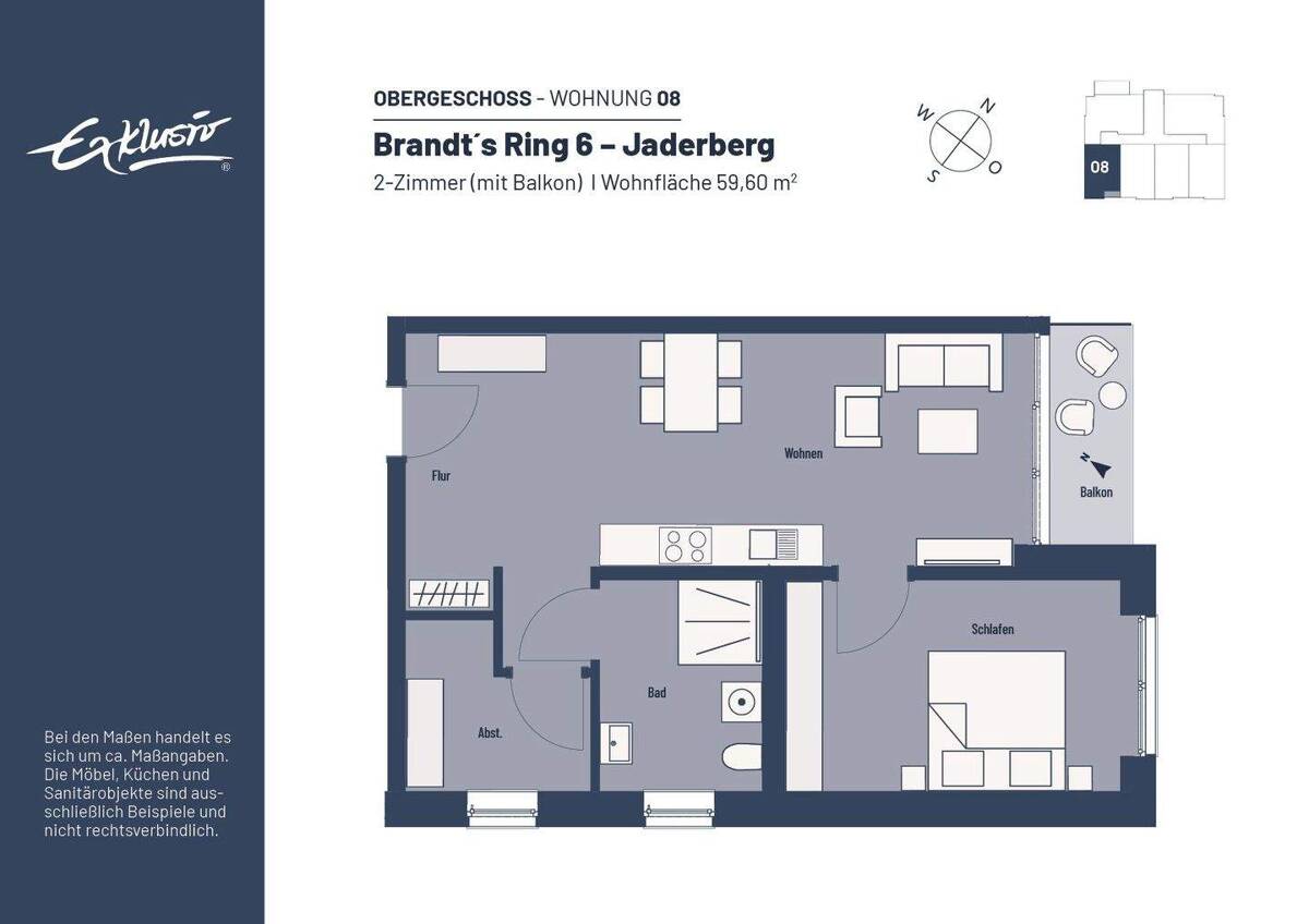WBS erforderlich | 2-Zi.-Whg. mit Balkon. Anfrage über: https://brandtsring.exklusiv-wohnbau.de – 26349 Jade – Bild 1 von 8