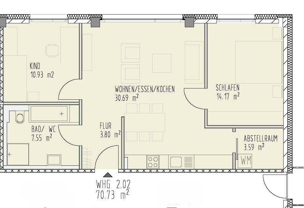 Helle 3-Zi-Whg.,schönes Bad, Stellplatz oder TG-Stellplatz (WE 2.02/2. OG)