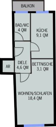 Schöne 1-Zimmer-Wohnung mit Balkon, separate Küche, Nähe Hauptbahnhof