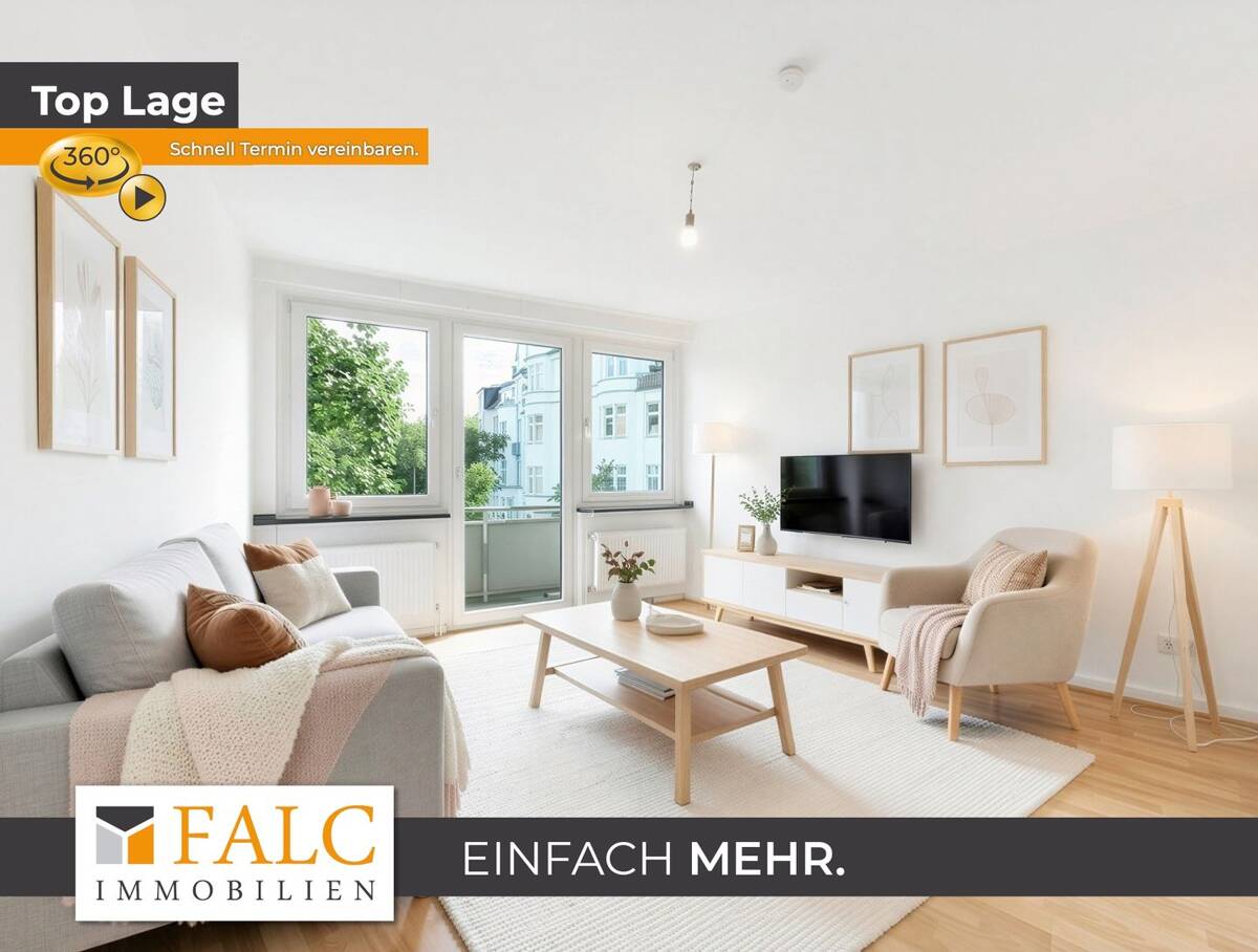 Helle, bezugsfreie 2-Zimmer-Wohnung mit Balkon & Loggia in Düsseldorf-Pempelfort – 40477 Düsseldorf – Bild 1 von 9